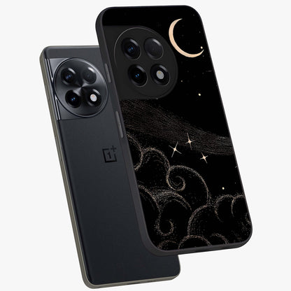 Celestial Midnight Veil Glass Case for 1+11R angled mockup showcasing glossy finish and dark celestial gradients