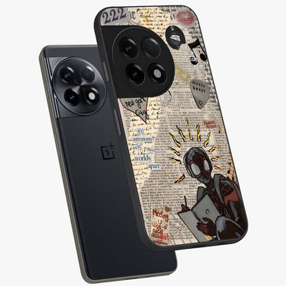 City Dream Sketch Glass Case for 1+11R captured at a warm angle highlighting urban line details, gloss, and edge clarity.