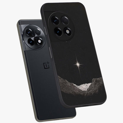 Cosmic Dream Night Glass Case for 1+11R angled mockup showcasing glossy finish and rich midnight gradients