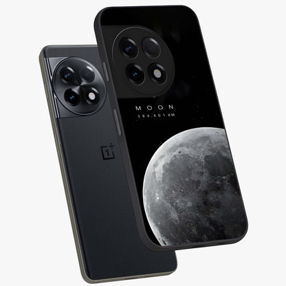 Cosmic Moon Glow Glass Case for 1+11R angled mockup showcasing glossy finish and luminous night design