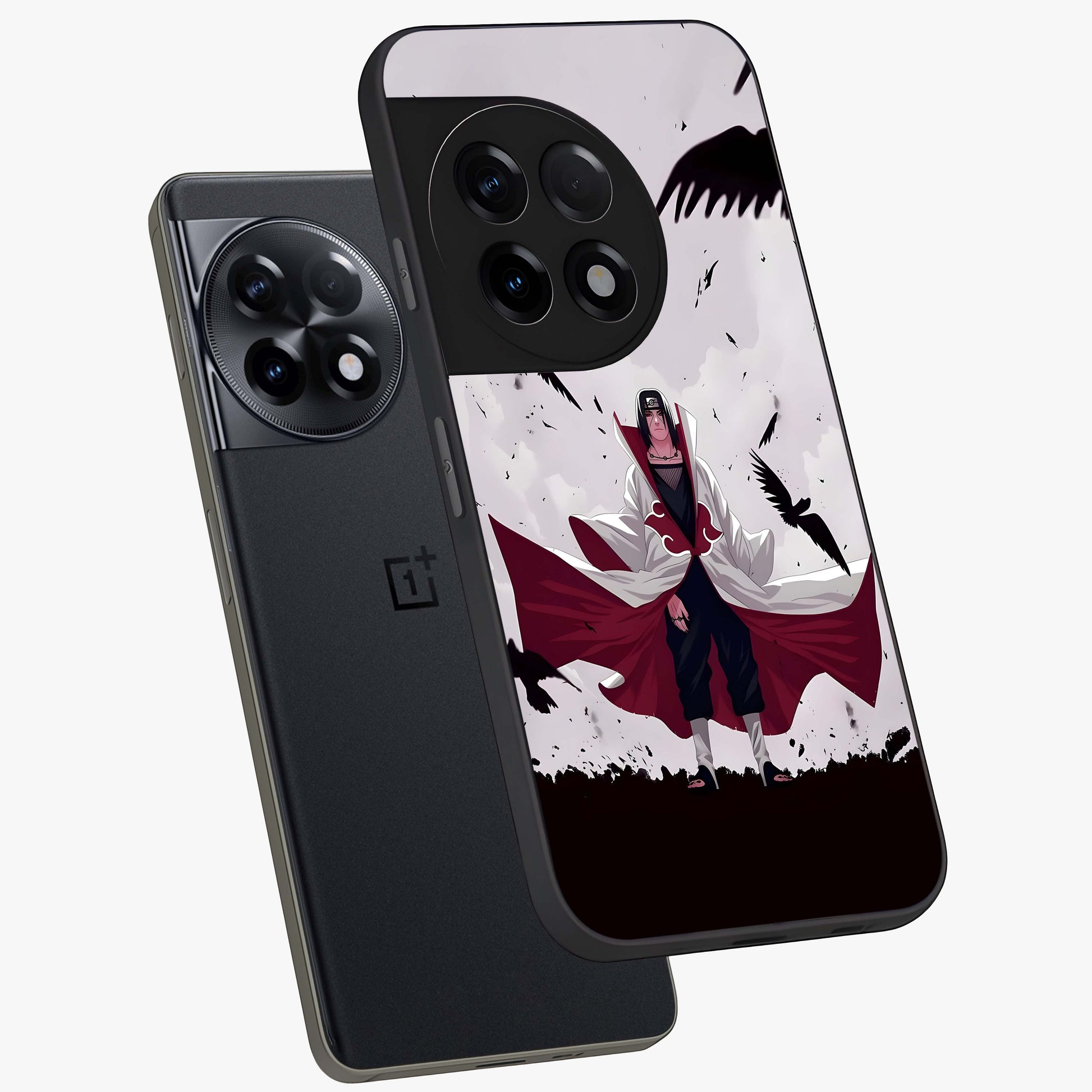 Crimson Crow Ascension Glass Case for 1+11R angled mockup showcasing glossy finish and dramatic gothic design