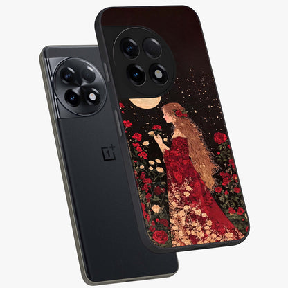 Crimson Dreams Glass Case for 1+11R angled mockup showcasing glossy finish and deep crimson gradients