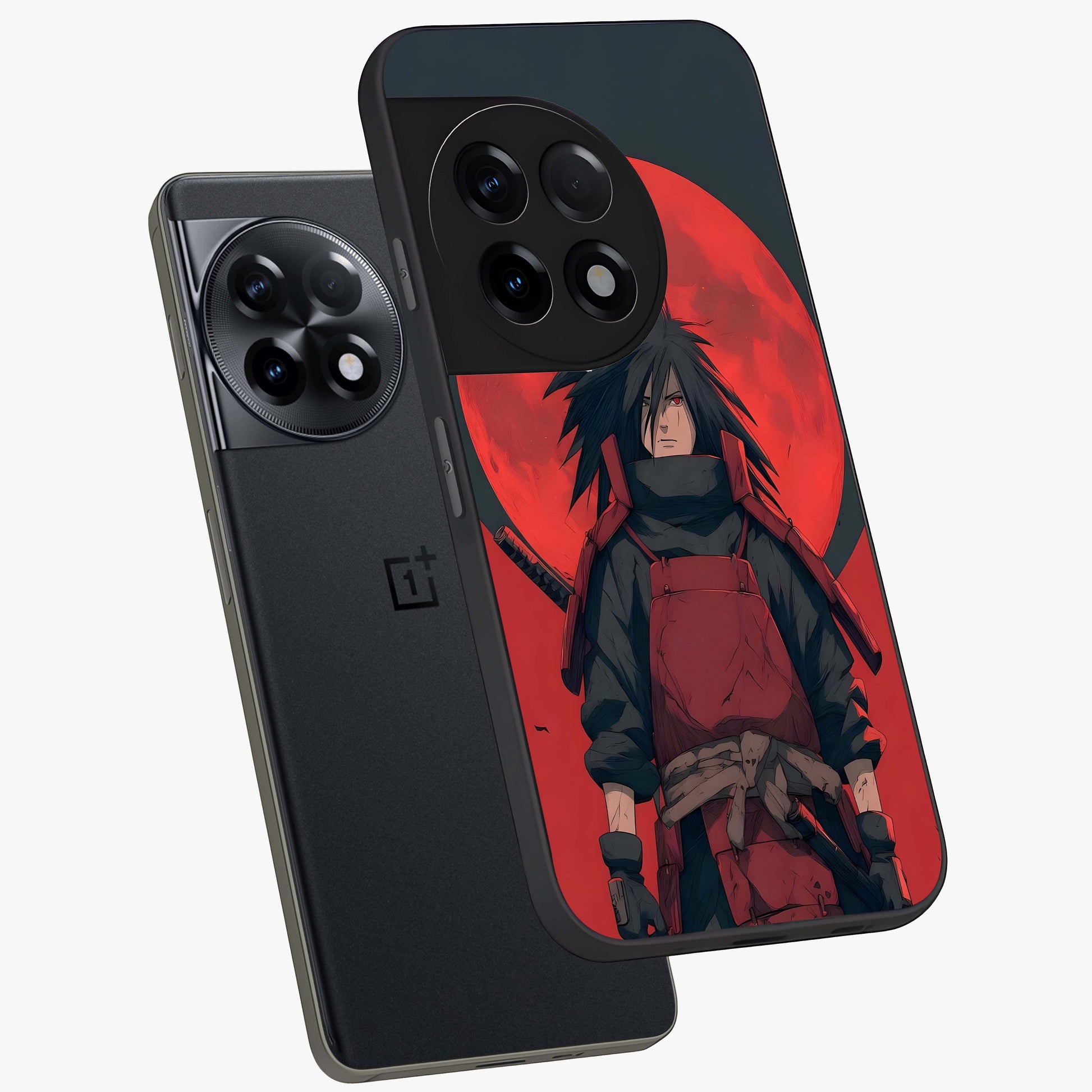 Crimson Moon Warlord Glass Case for 1+11R angled mockup showcasing glossy finish and intense dark red tones