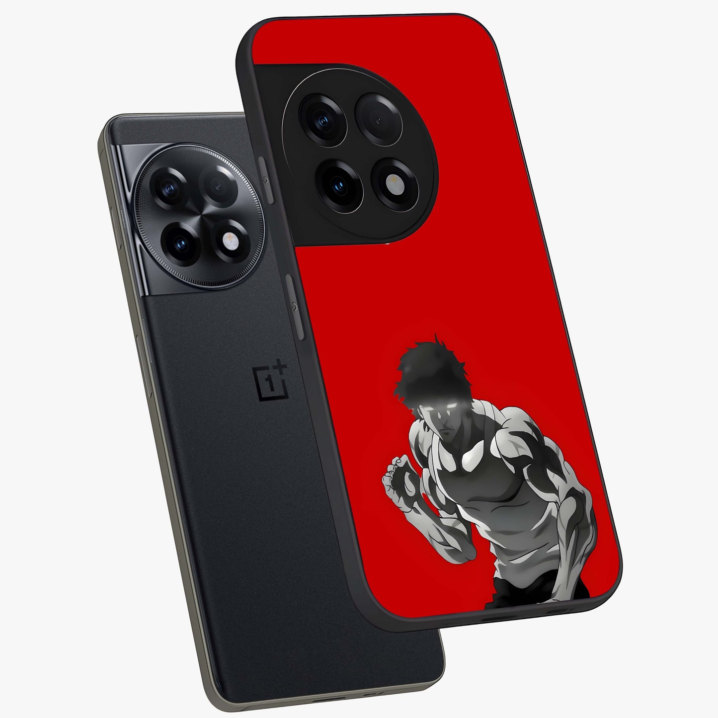 Crimson Power Rush Glass Case for 1+11R angled mockup showcasing glossy finish and high energy design