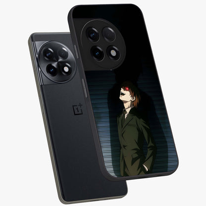 Crimson Shadow King Glass Case for 1+11R angled mockup showcasing glossy finish and dark royal aesthetic