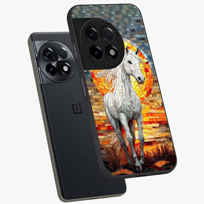 Elected Horse Glass Case for 1+11R angled mockup showcasing glossy finish and dynamic equestrian detailing