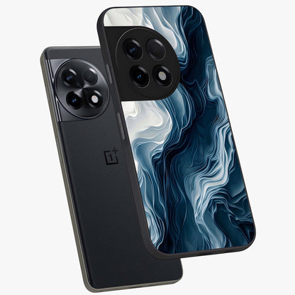 Ethereal Paper Marble Glass Case for 1+11R angled mockup showcasing glossy finish and soft blended textures