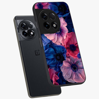 Flower Paper Art Pattern Glass Case for 1+11R angled mockup showcasing glossy finish and textured paper detailing