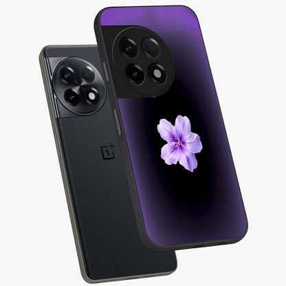 Flower on Soft Violet Gradient Glass Case for 1+11R angled mockup showcasing glossy finish and pastel purple tones