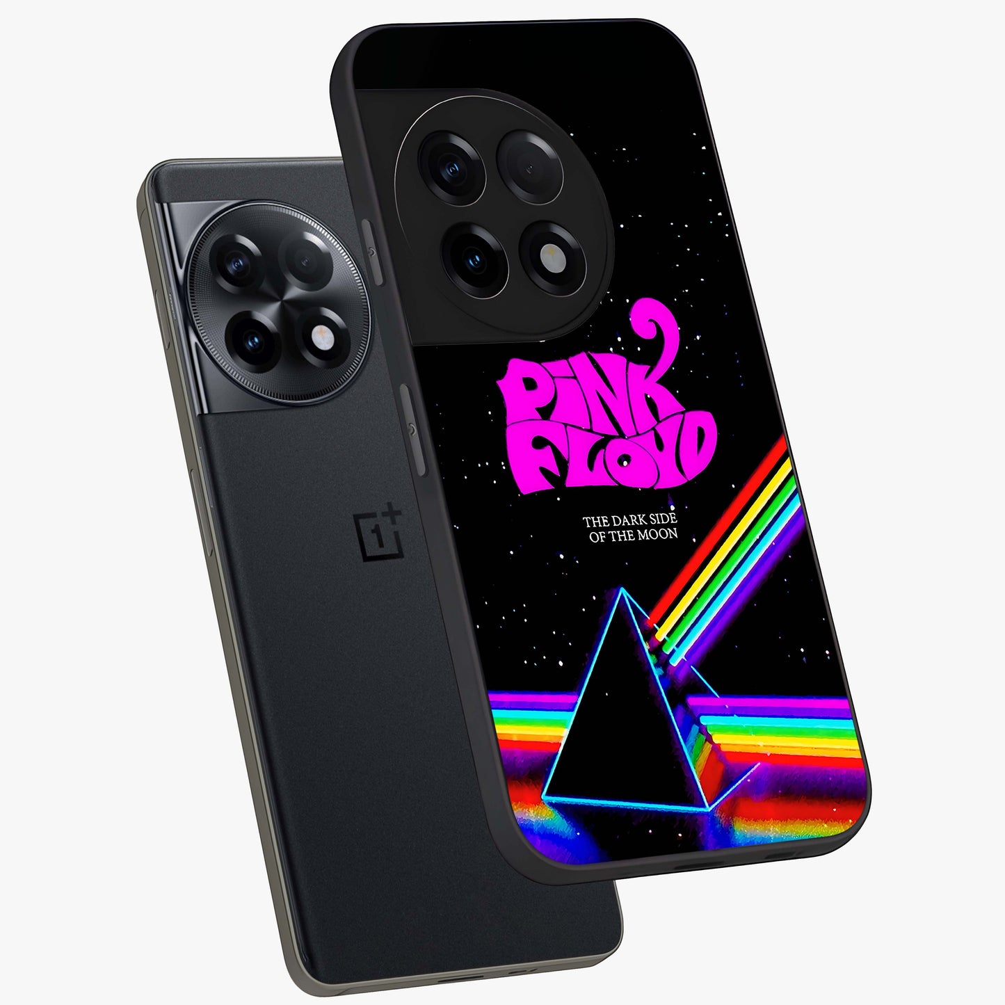 Galactic Light Frequency Glass Case for 1+11R angled mockup showcasing glossy finish and vibrant neon detailing