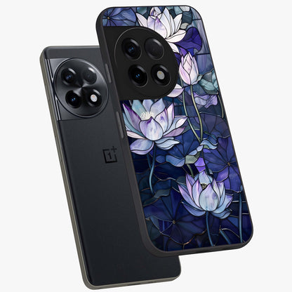 Gloss Petal Rush Glass Case for 1+11R angled mockup showcasing shiny glass finish and vibrant bloom detailing