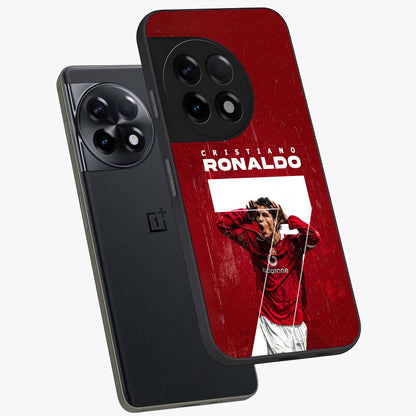 Goal Celebration Legacy Glass Case for 1+11R angled mockup showcasing glossy finish and dynamic action tones