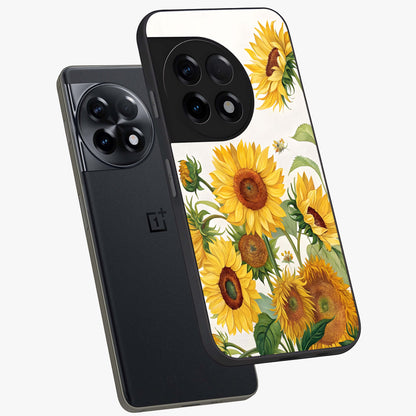 Golden Bloom Night Glass Case for 1+11R angled mockup showcasing glossy glass finish and rich night tones