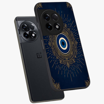 Golden Heart Glow Glass Case for 1+11R angled mockup showcasing glossy finish and radiant warm tones