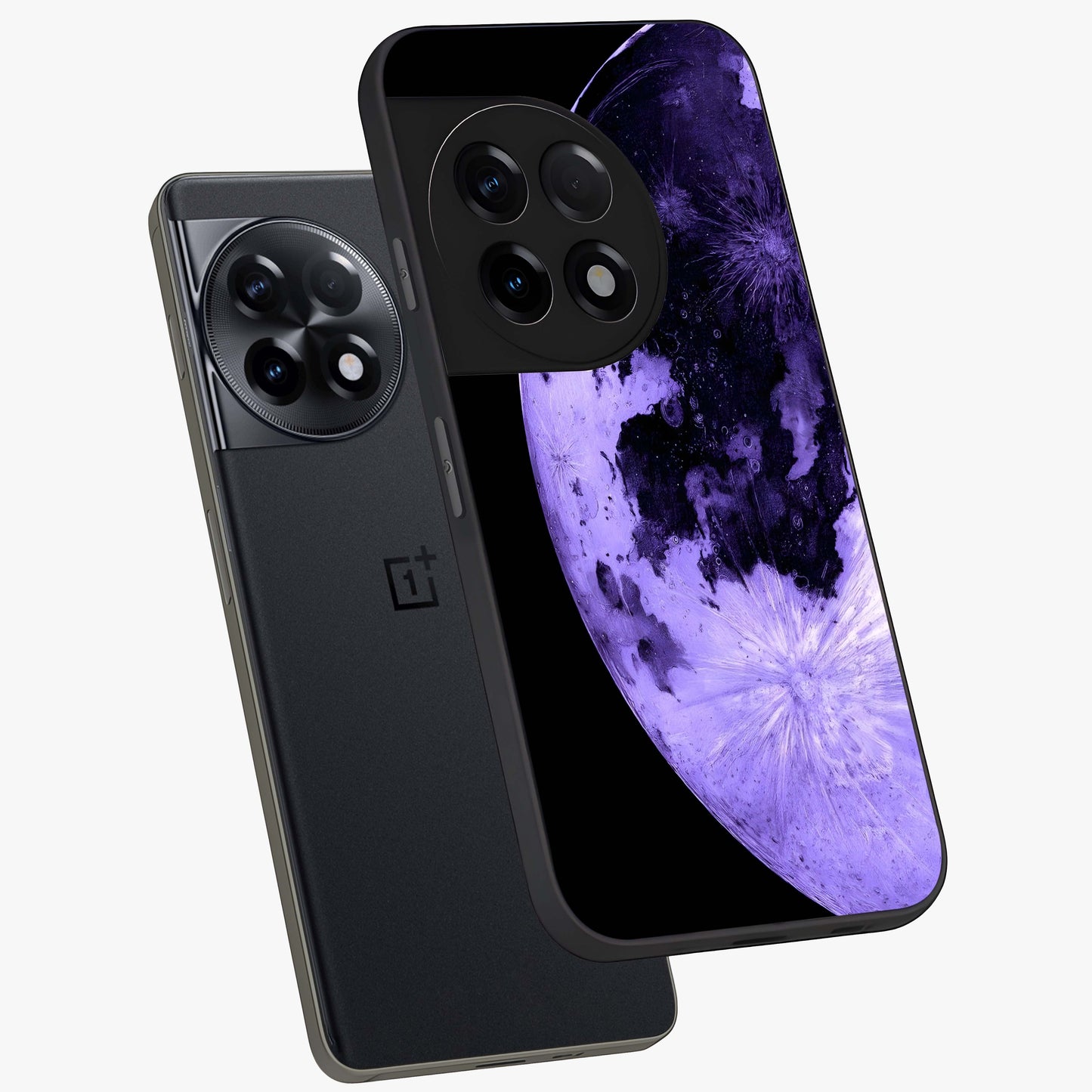 Lunar Glow in Violet Glass Case for 1+11R angled mockup showcasing glossy finish and soft purple gradients