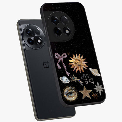 Magical Jewelry Vibe Glass Case for 1+11R angled mockup showcasing glossy finish and sparkling detailing