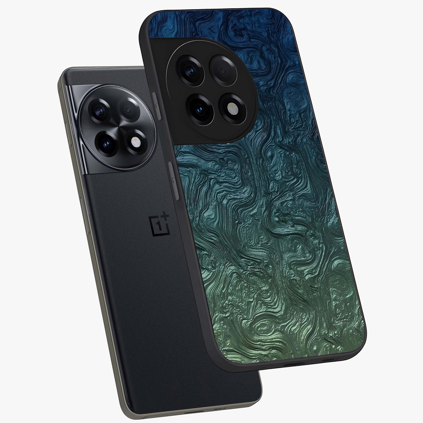 Marble Dream Blur Glass Case for 1+11R angled mockup showcasing glossy finish and smooth gradient tones