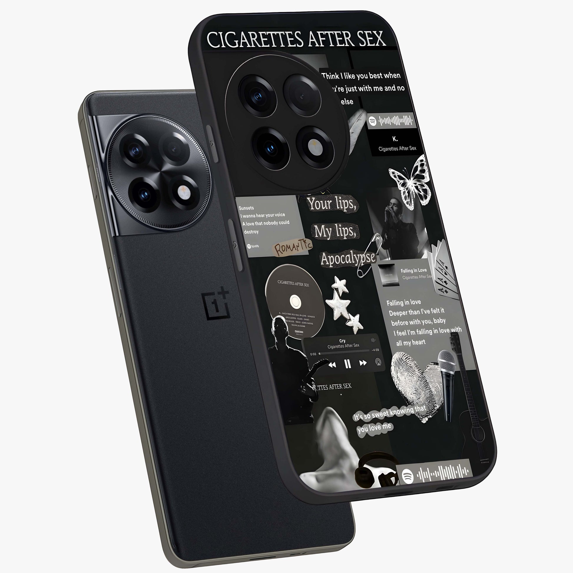 Midnight Love Glass Case for 1+11R angled mockup showcasing glossy finish and warm luminous tones