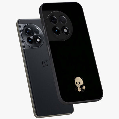 Midnight Panda Love Glass Case for 1+11R angled mockup showcasing glossy finish and soft contrast tones