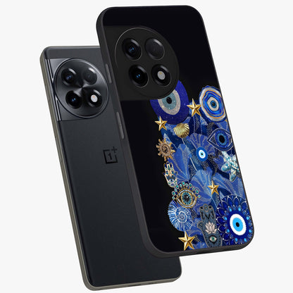 Mystic Ocean Eye Glass Case for 1+11R angled mockup showcasing glossy finish and fluid wave detailing