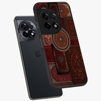 Persian Heritage Collage Glass Case for 1+11R angled mockup showcasing glossy finish and detailed ornamental patterns