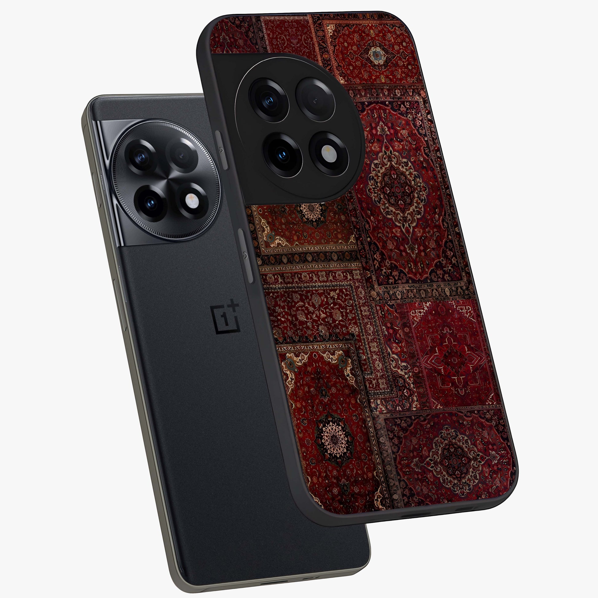 Persian Velvet Tale Glass Case for 1+11R angled mockup showcasing glossy finish and rich deep tones