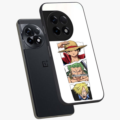 Pirate Trio Resolve Glass Case for 1+11R angled mockup showcasing glossy finish and dramatic adventurous tones