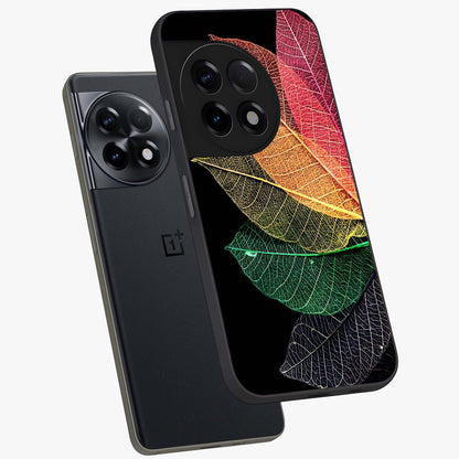 Rainbow Leaf Glow Glass Case for 1+11R angled mockup showcasing glossy finish and radiant gradient tones