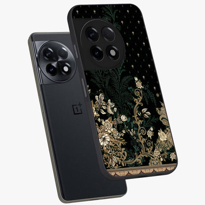 Regal Botanical Tapestry Glass Case for 1+11R angled mockup showcasing glossy finish and rich heritage tones