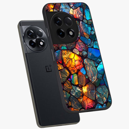 Shattered Light Glass Case for 1+11R angled mockup showcasing glossy finish and high contrast detailing