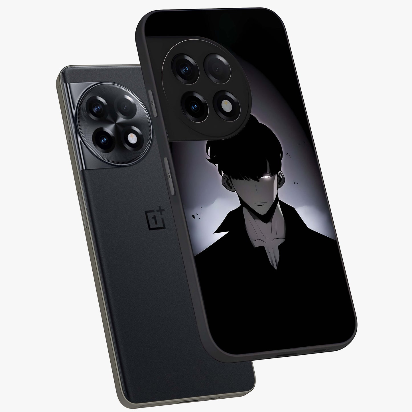Silent Shadow Awakening Glass Case for 1+11R angled mockup showcasing glossy finish and dramatic shadow detailing
