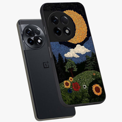 Sun and Moon Magic Design Glass Case for 1+11R angled mockup showcasing glossy finish and mystical gradient tones