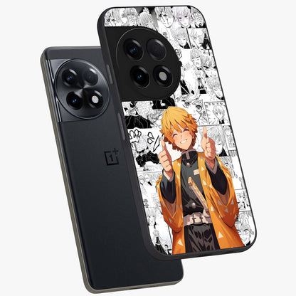 Thunder Smile Hero Glass Case for 1+11R angled mockup showcasing glossy glass finish and high energy detailing