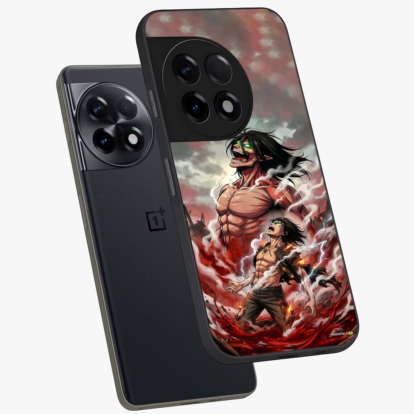 Titan Awakening Fury Glass Case for 1+11R angled mockup showcasing glossy finish and dramatic action detailing
