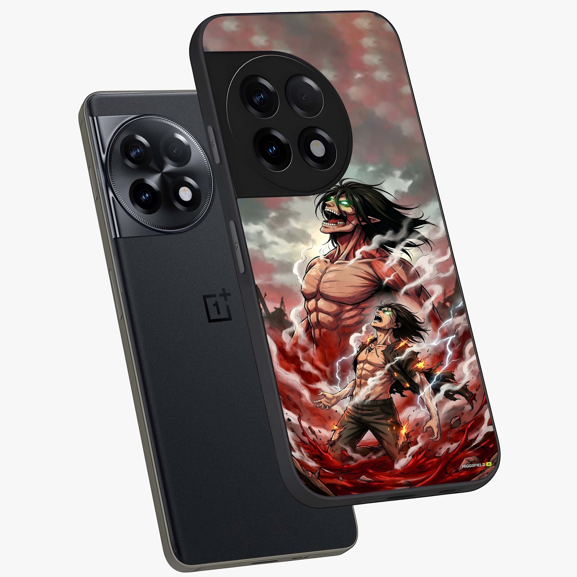 Titan Awakening Fury Glass Case for 1+11R angled mockup showcasing glossy finish and dramatic action detailing