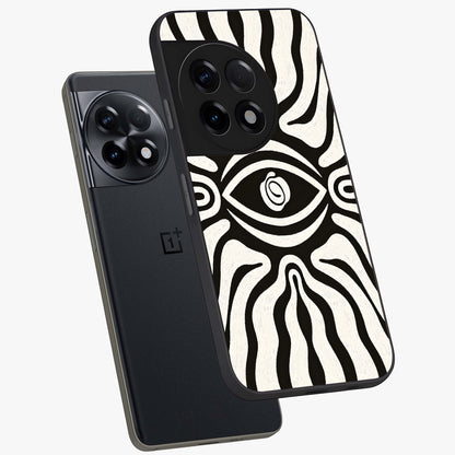 Trancewave Illusion Art Glass Case for 1+11R angled mockup showcasing glossy finish and psychedelic detailing