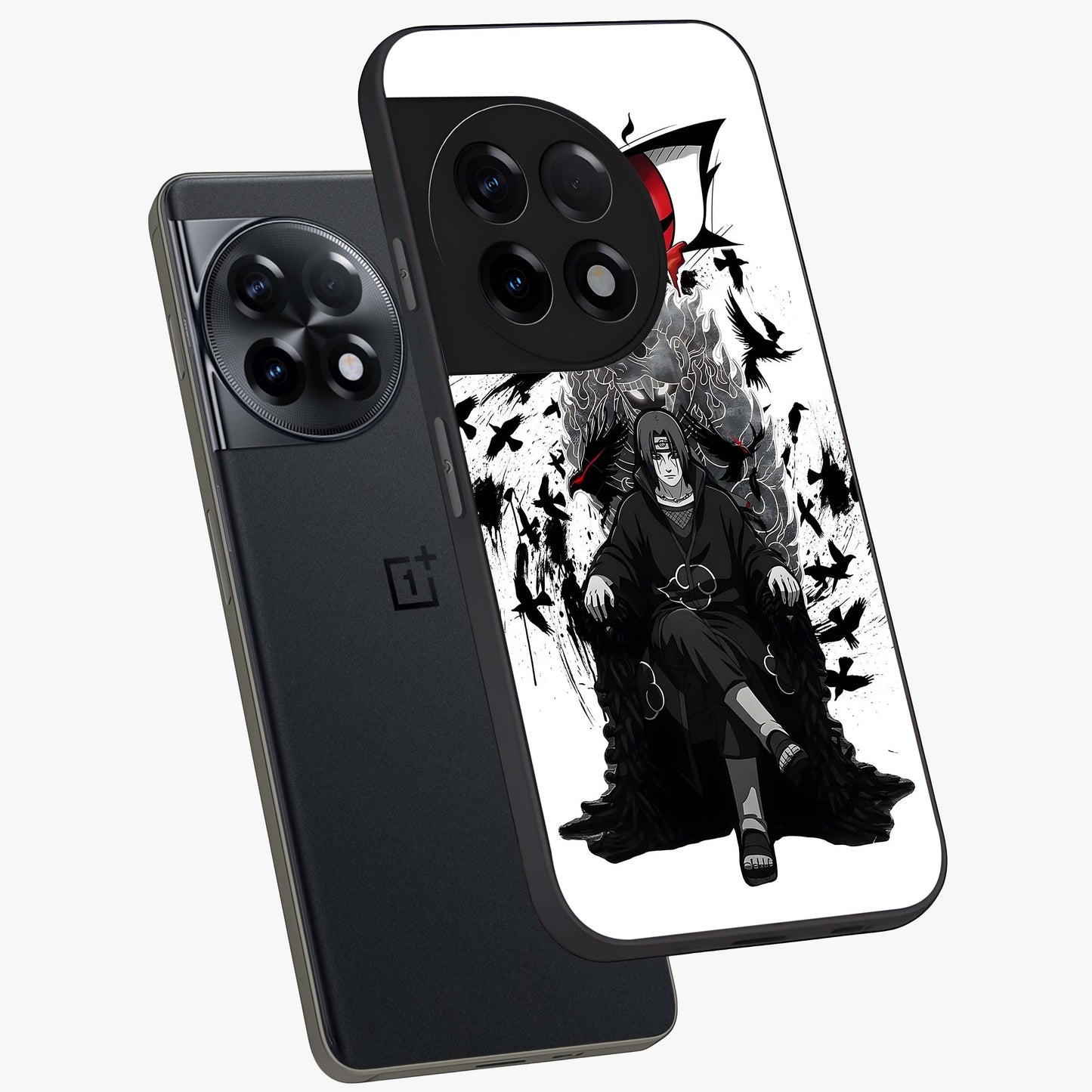 Uchiha Shadow Throne Glass Case for 1+11R angled mockup showcasing glossy finish and dramatic shadow detailing