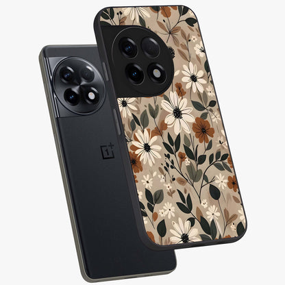 Vector Flowers Glass Case for 1+11R angled mockup showcasing glossy glass finish and crisp graphic detailing