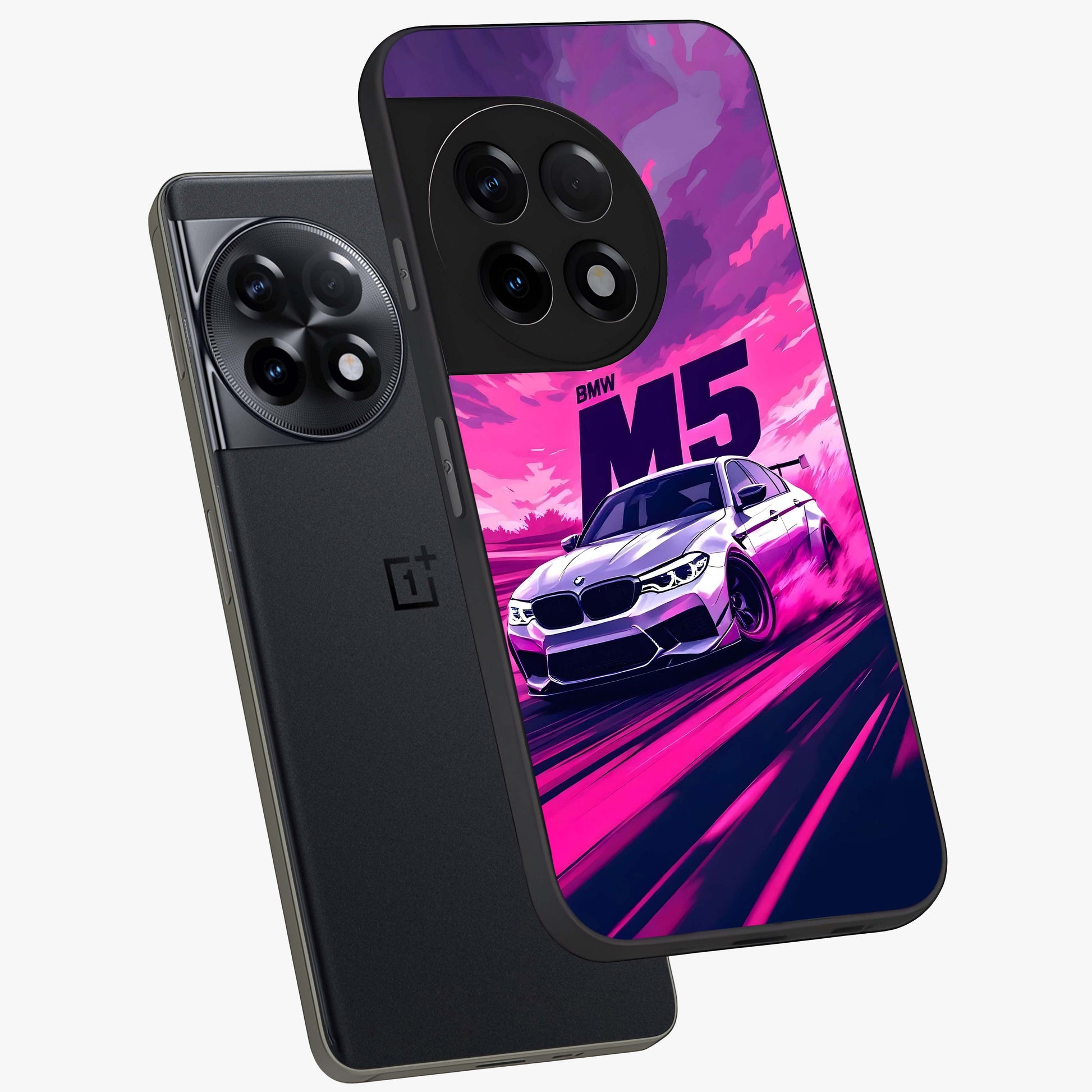 Velocity Drift Pulse Glass Case for 1+11R angled mockup showcasing glossy finish and bold speed gradients