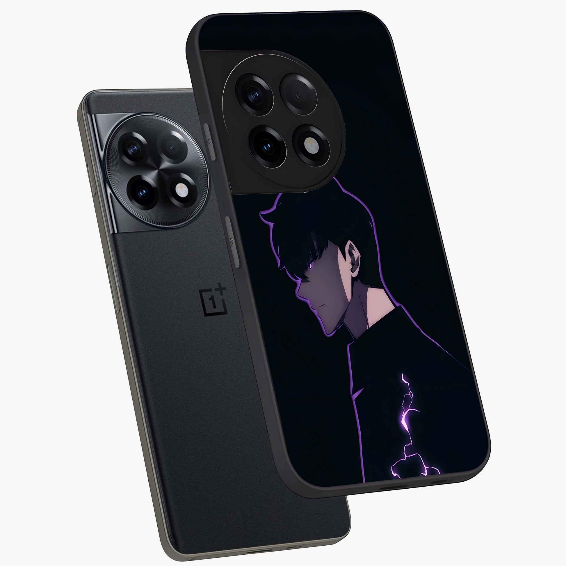 Void Lightning Phantom Glass Case for 1+11R angled mockup showcasing glossy finish and high contrast detailing