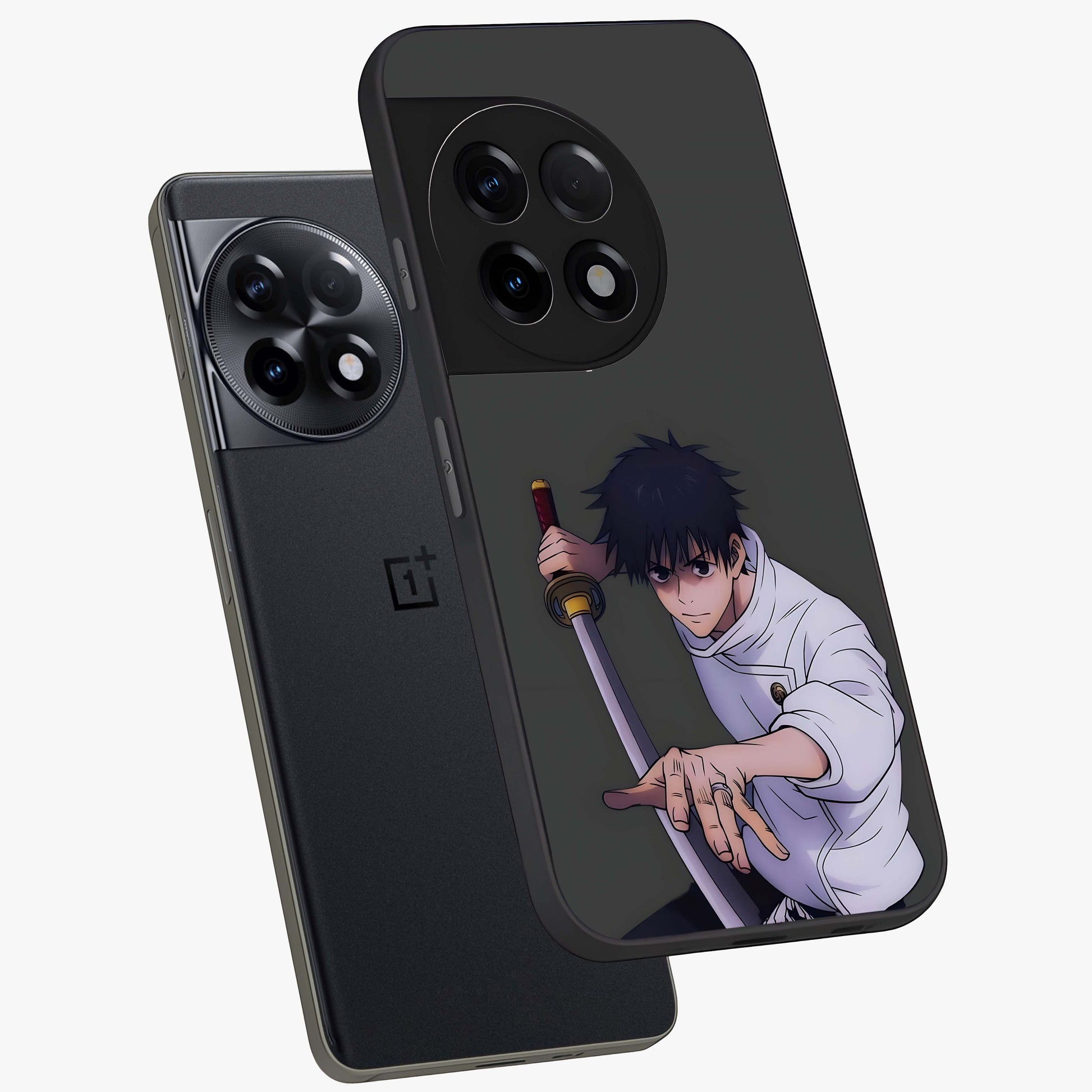 Void Silence Aesthetic Glass Case for 1+11R angled mockup showcasing glossy finish and modern aesthetic detailing