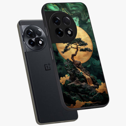 Zen Moon Rise Glass Case for 1+11R angled mockup showcasing glossy finish and soft night sky tones