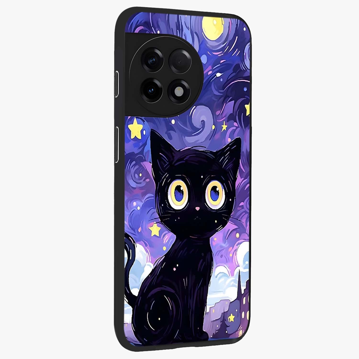 Abstract Cat Art Glass Case for 1+11R stylish side perspective highlighting bold abstract artwork details