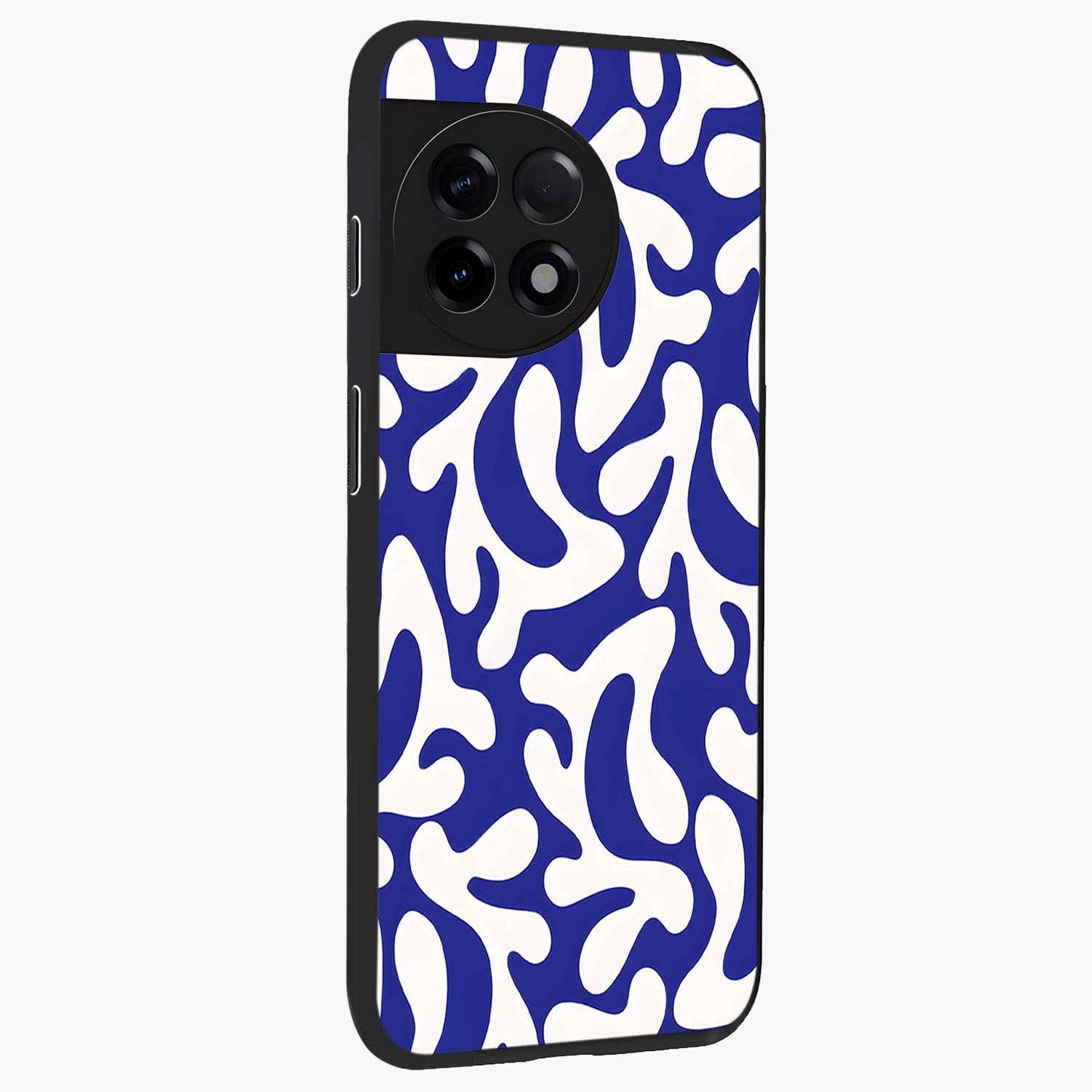 Abstract Coral Waves Glass Case for 1+11R side perspective highlighting dynamic wave patterns and premium build