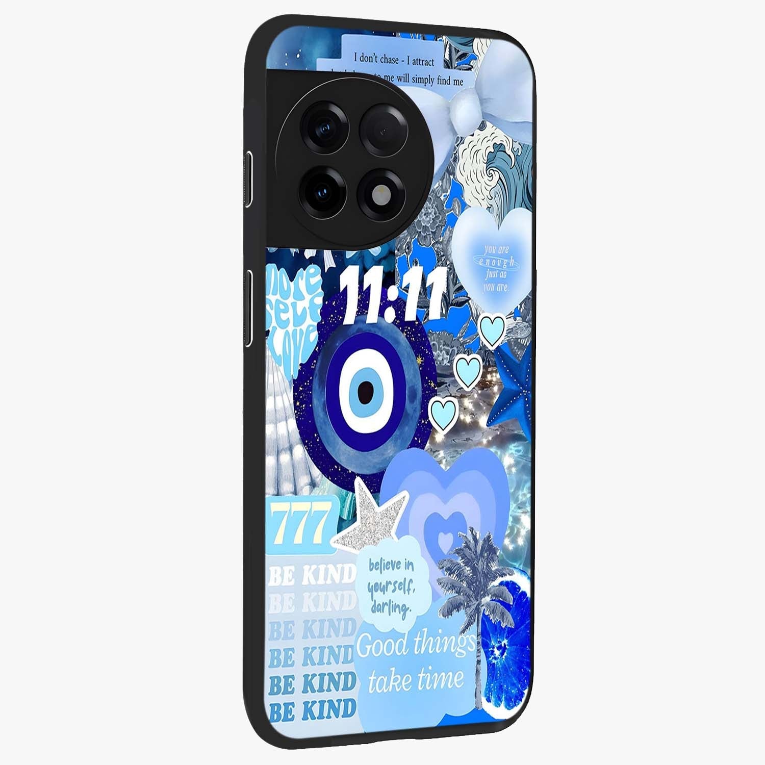 Aesthetic Be Kind Eye Glass Case for 1+11R side perspective highlighting artistic eye graphic details