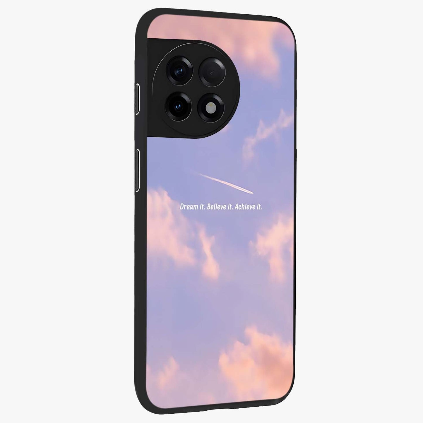 Aesthetic Clouds Dream Glass Case for 1+11R side perspective highlighting smooth edges and dreamy cloud details