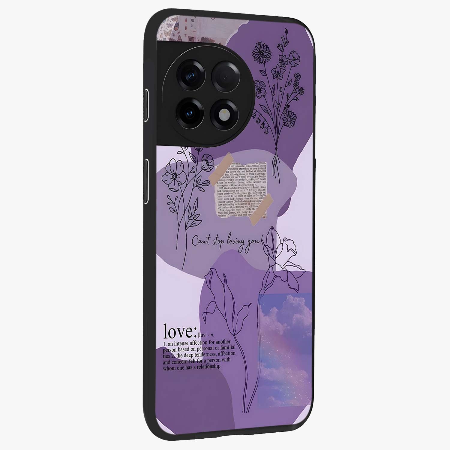 Aesthetic Love With Flower Glass Case for 1+11R side perspective highlighting delicate flower illustration details