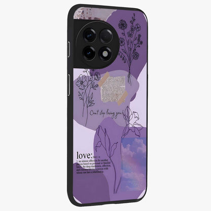 Aesthetic Love With Flower Glass Case for 1+11R side perspective highlighting delicate flower illustration details