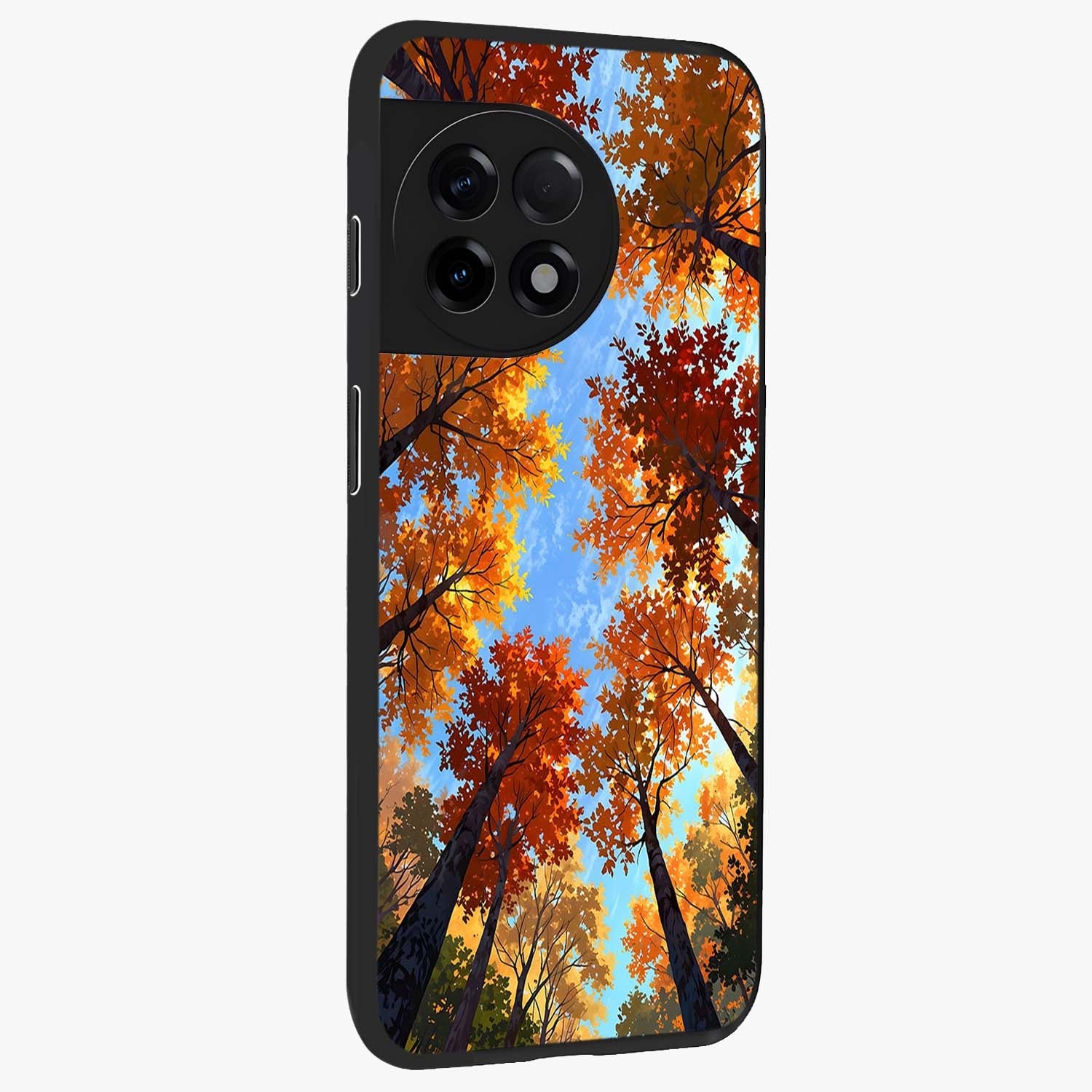 Amber Canopy Glow Glass Case for 1+11R side perspective highlighting rich nature inspired design details