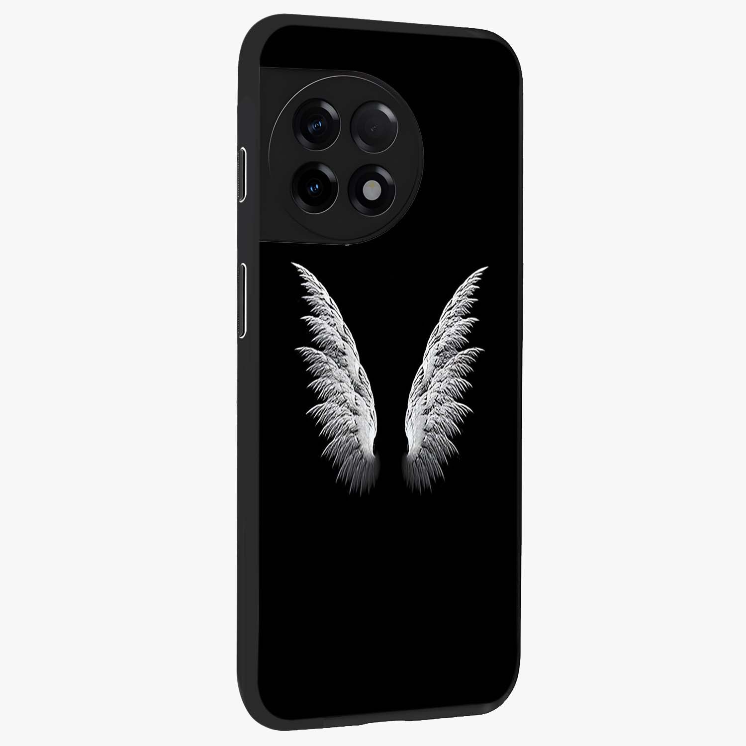 Angel Wing Grace Glass Case for 1+11R side perspective highlighting delicate wing illustration details